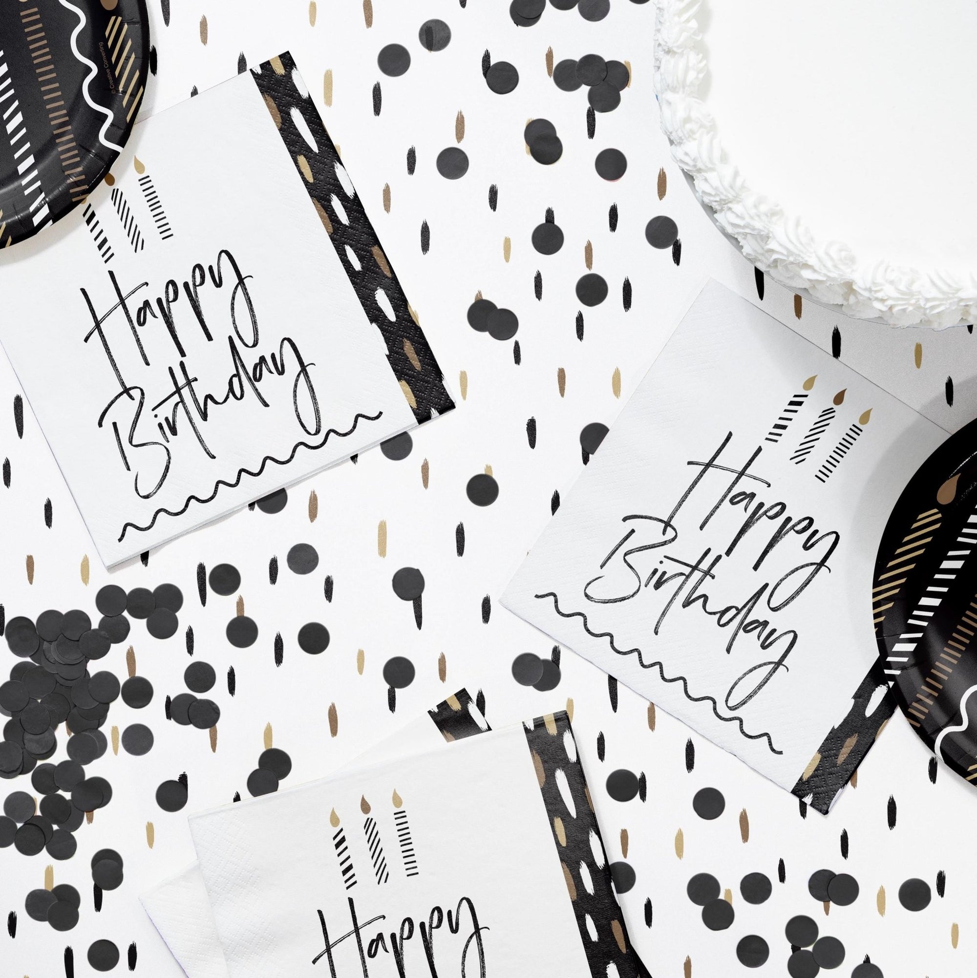 Black & White Happy Luncheon Birthday Napkins - Stesha Party