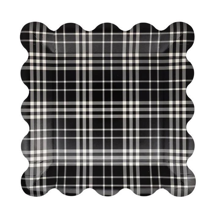 Black &amp; White Plaid Paper Plates 8ct - Stesha Party