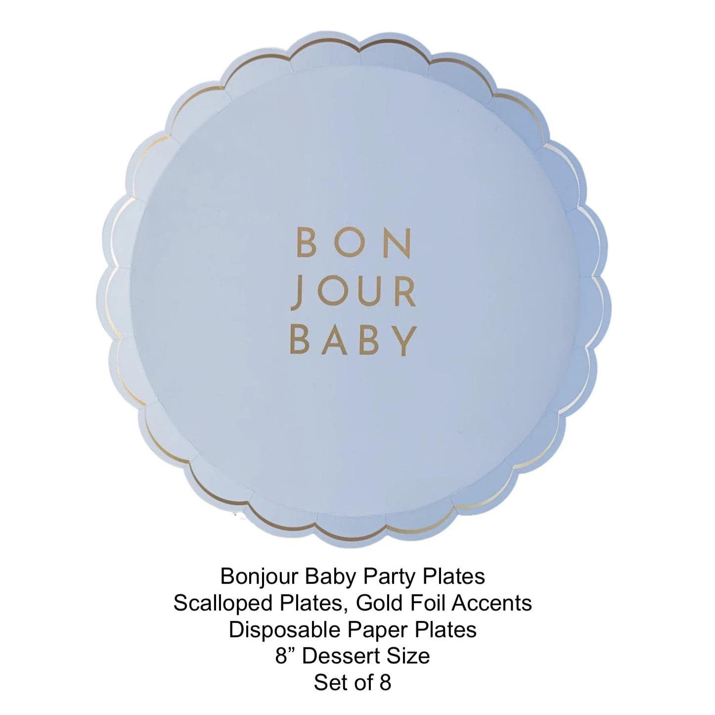 Blue Bonjour Baby Dessert Plates 8ct - Stesha Party