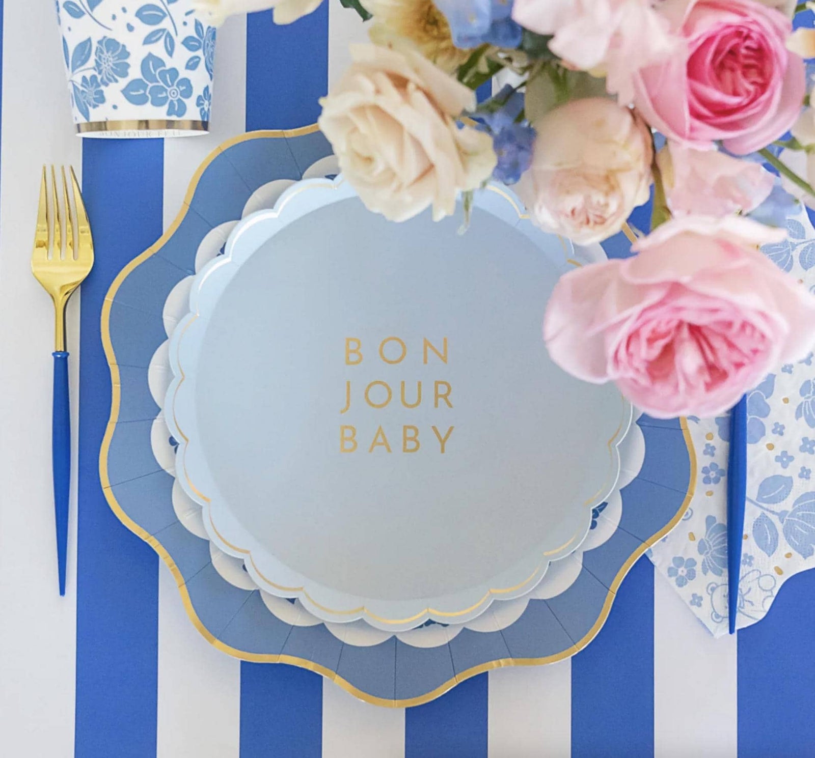 Blue Bonjour Baby Dessert Plates 8ct - Stesha Party