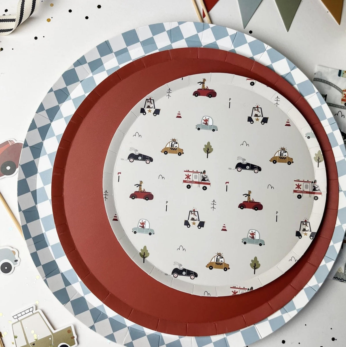 Blue Checkered Paper Plates 8ct - Stesha Party