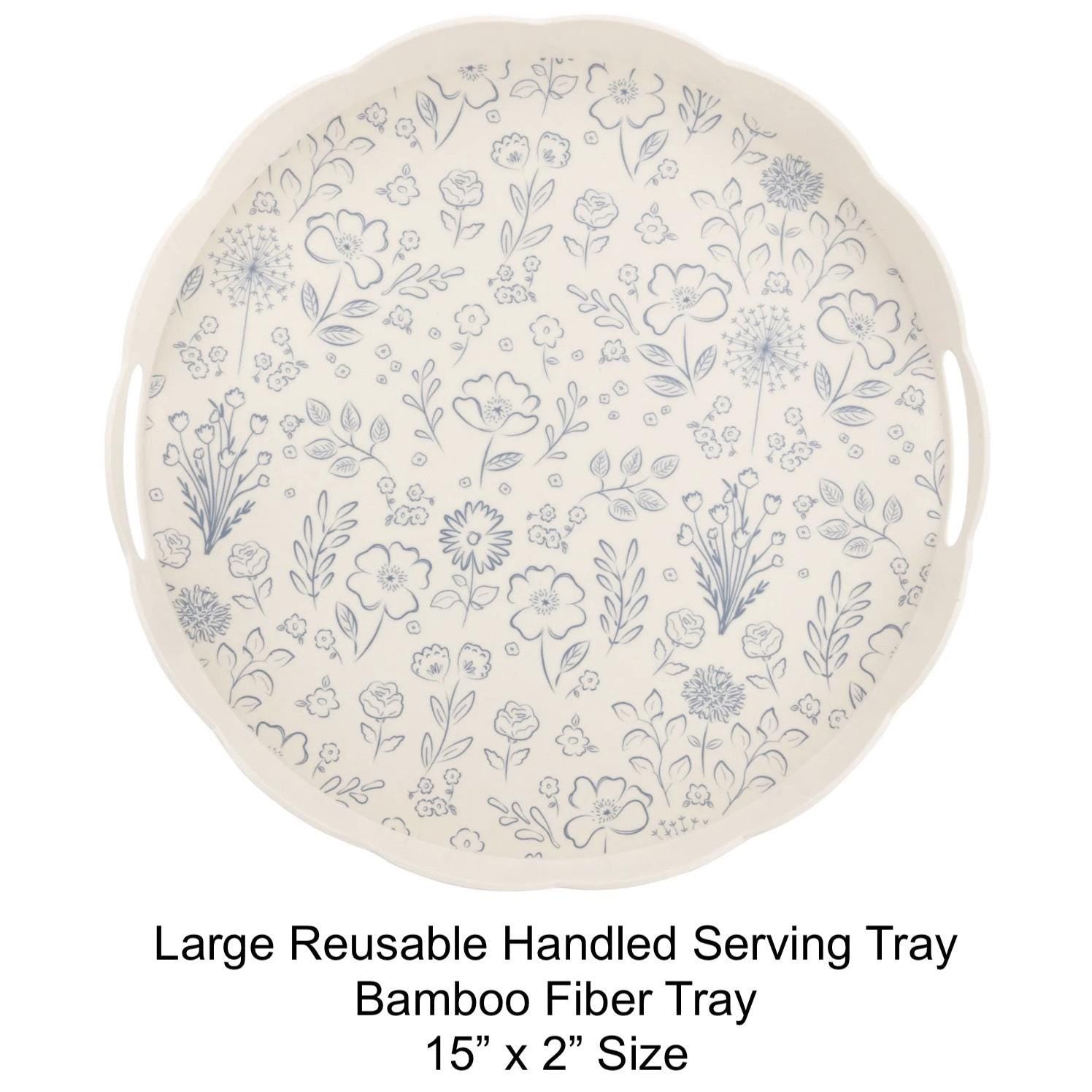 Blue Floral Bamboo Melamine Serving Tray - Stesha Party
