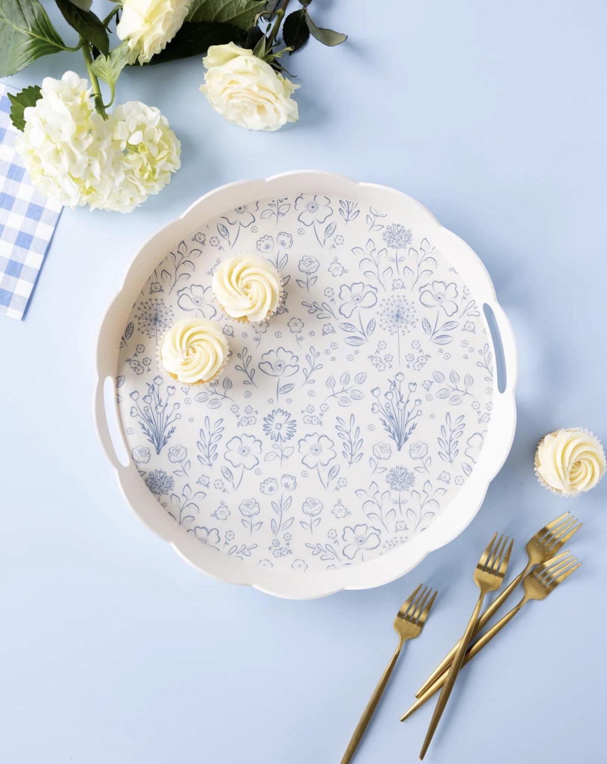 Blue Floral Bamboo Melamine Serving Tray - Stesha Party