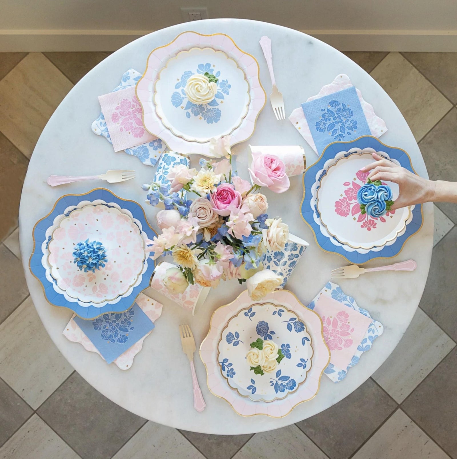 Blue Floral Cocktail Napkins 20ct - Stesha Party