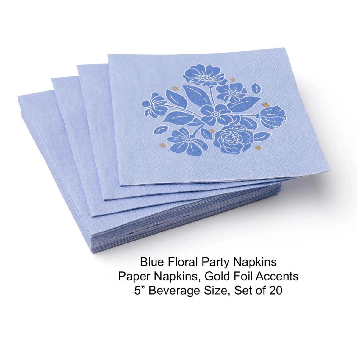 Blue Floral Cocktail Napkins 20ct - Stesha Party
