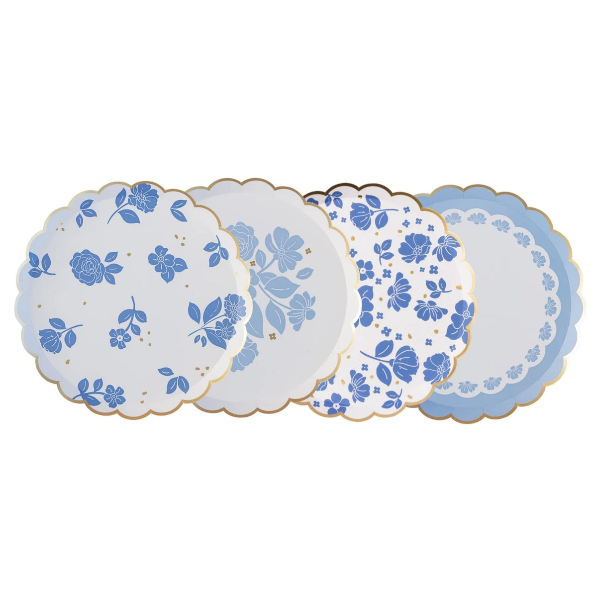 Blue Floral Dessert Plates 8ct - Stesha Party