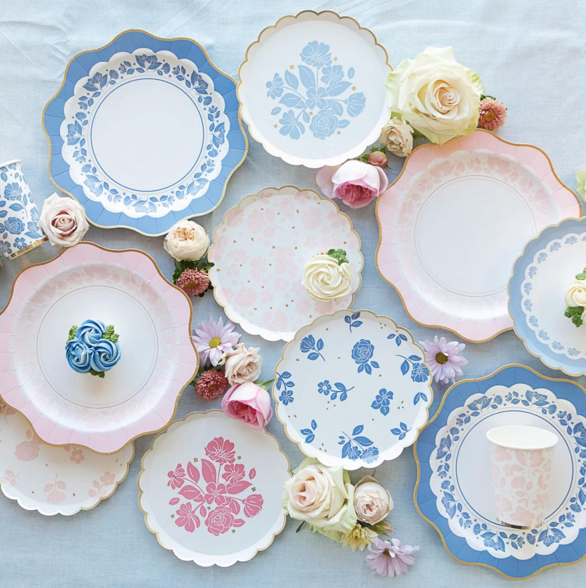 Blue Floral Dessert Plates 8ct - Stesha Party
