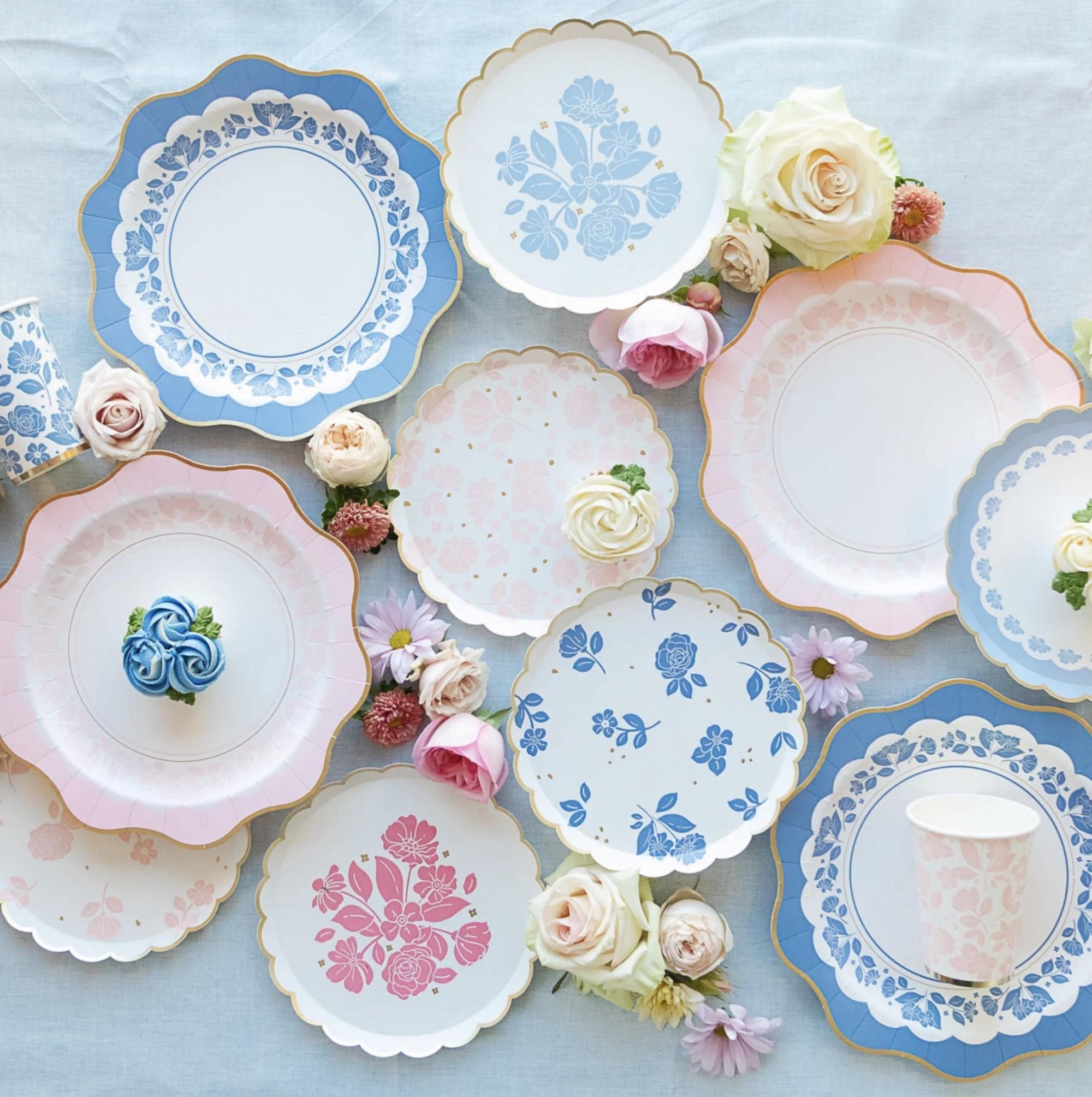 Blue Floral Dessert Plates 8ct - Stesha Party