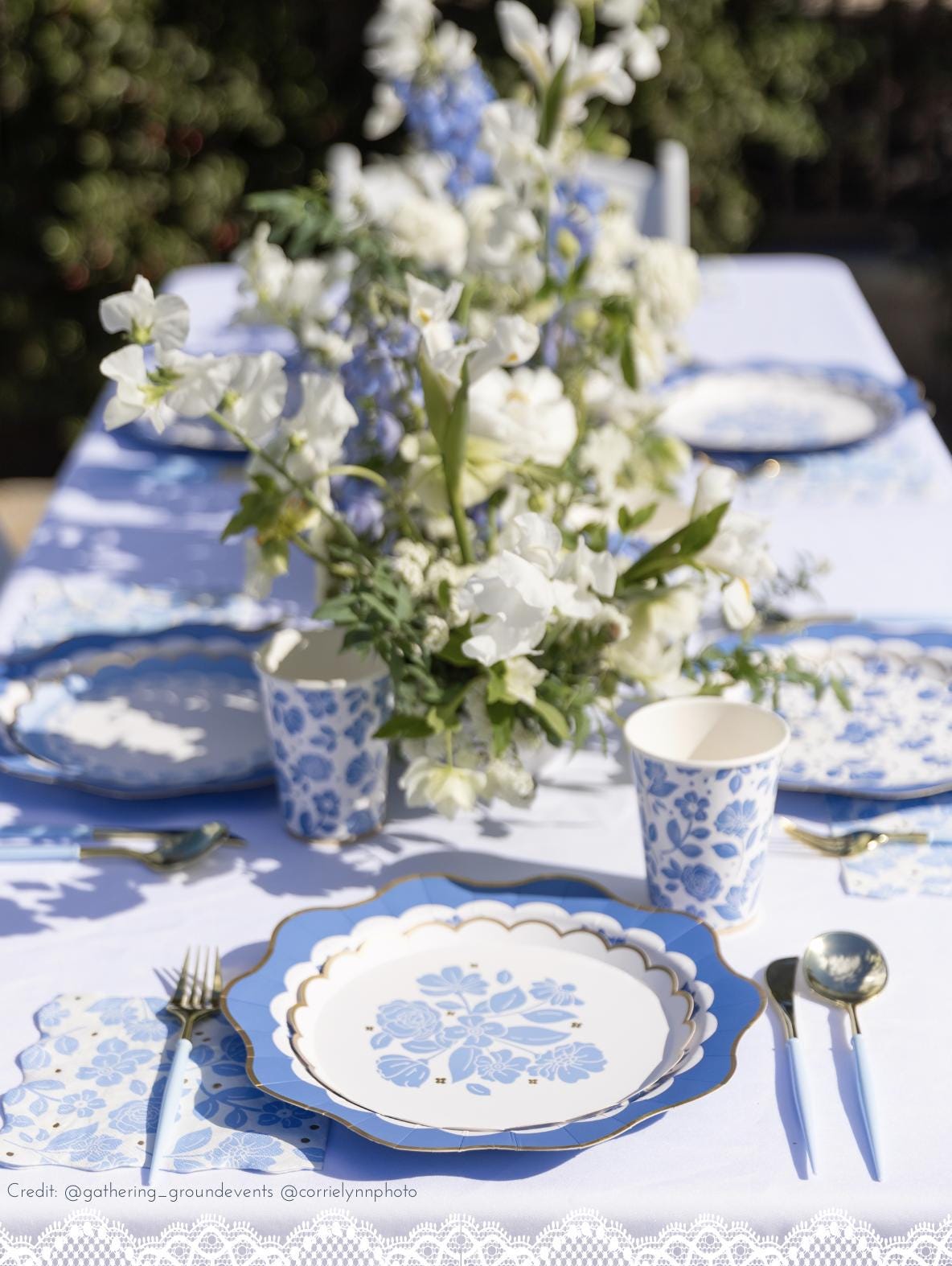 Blue Floral Dessert Plates 8ct - Stesha Party