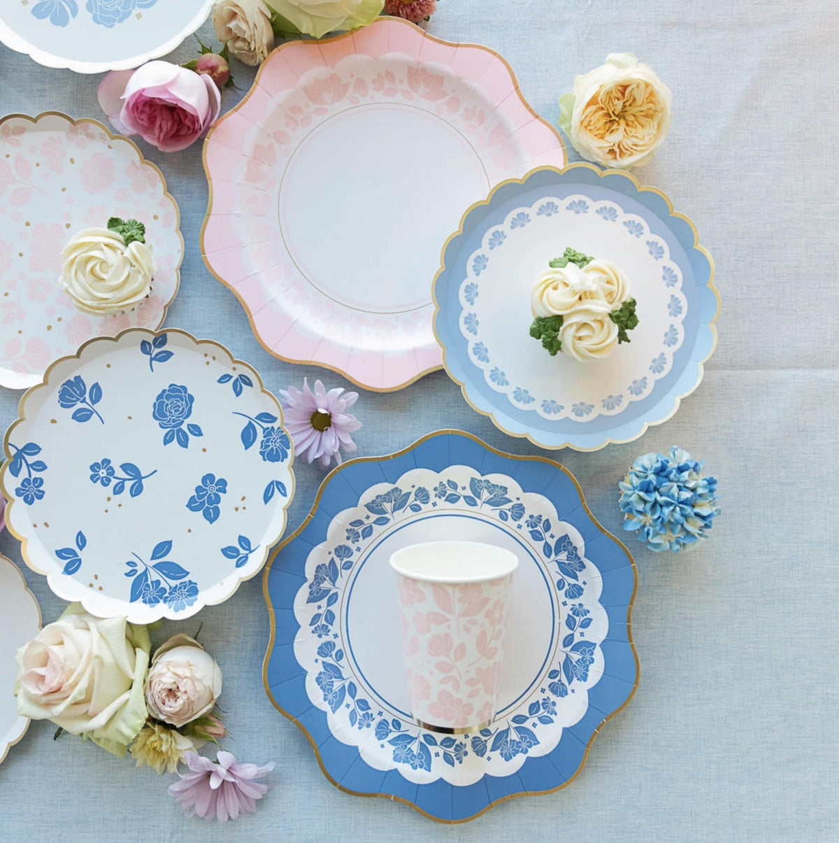Blue Floral Dessert Plates 8ct - Stesha Party