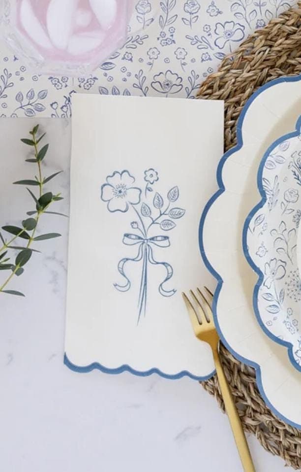 Blue Floral Party Napkins - Stesha Party