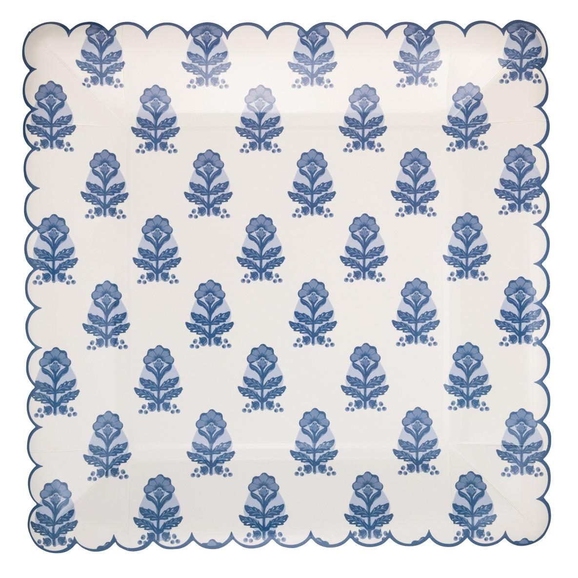 Blue Floral Square Plates 8ct - Stesha Party