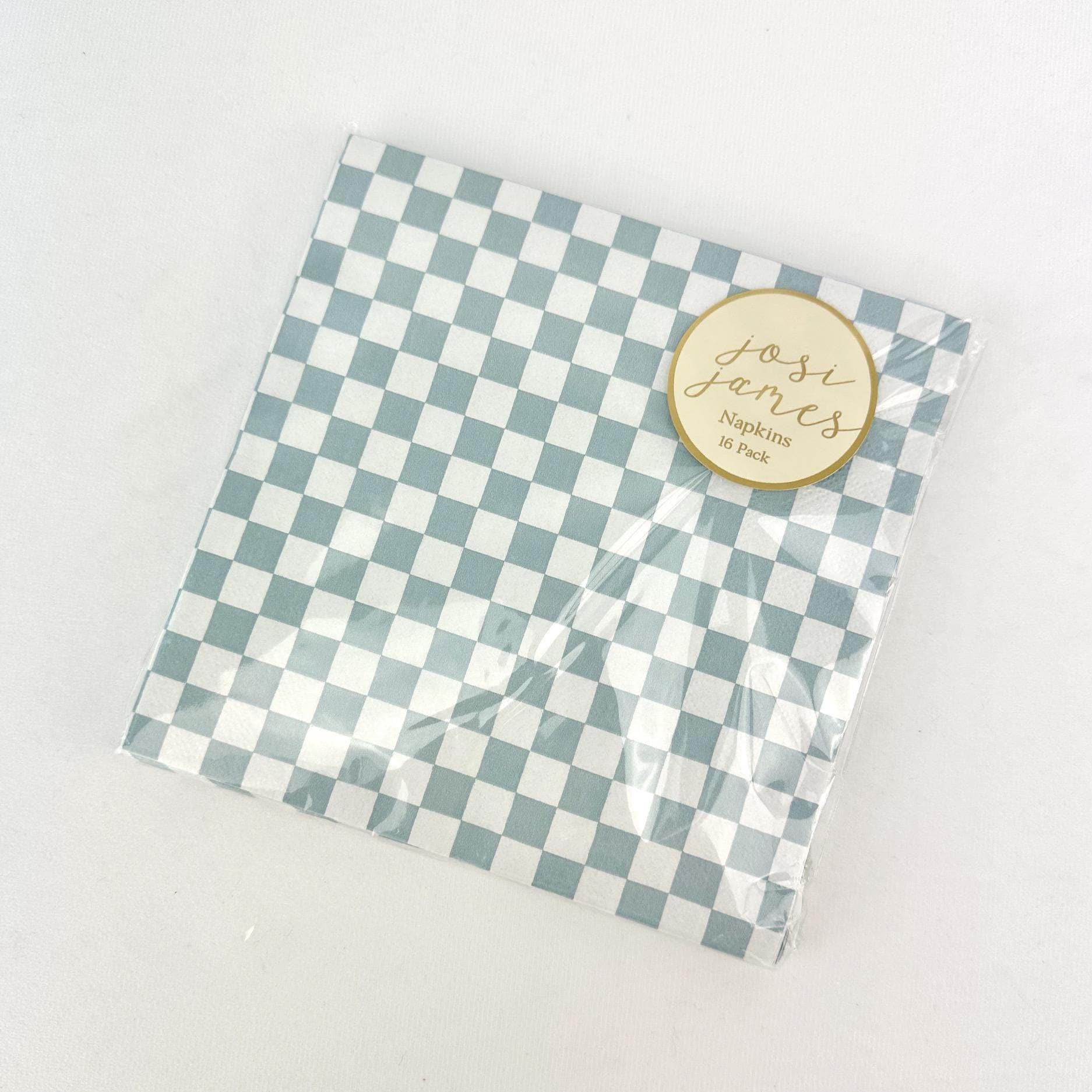 Blue Gingham Paper Napkins 16ct - Stesha Party