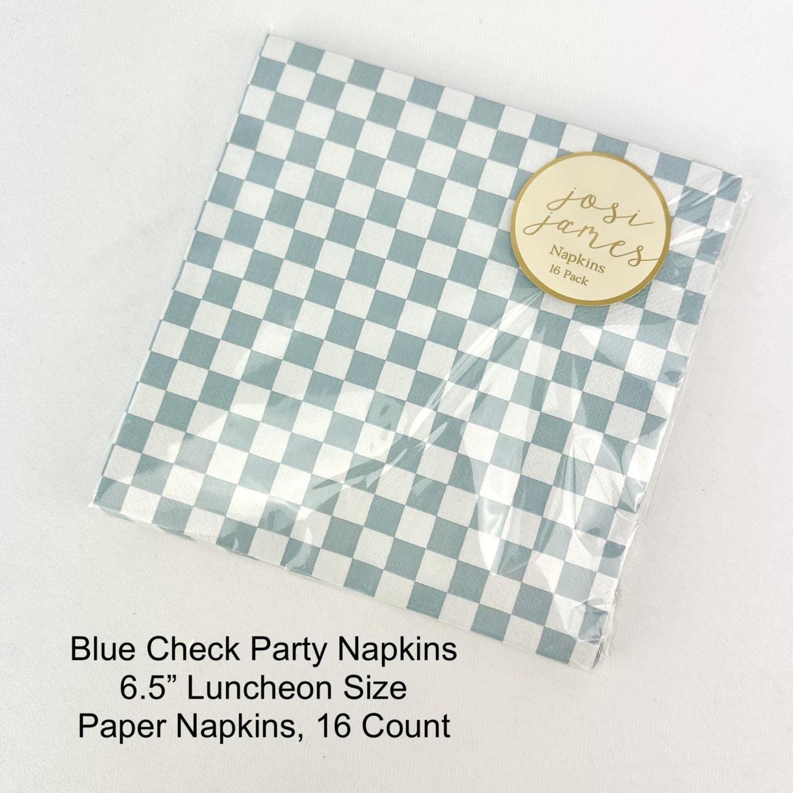 Blue Gingham Paper Napkins 16ct - Stesha Party