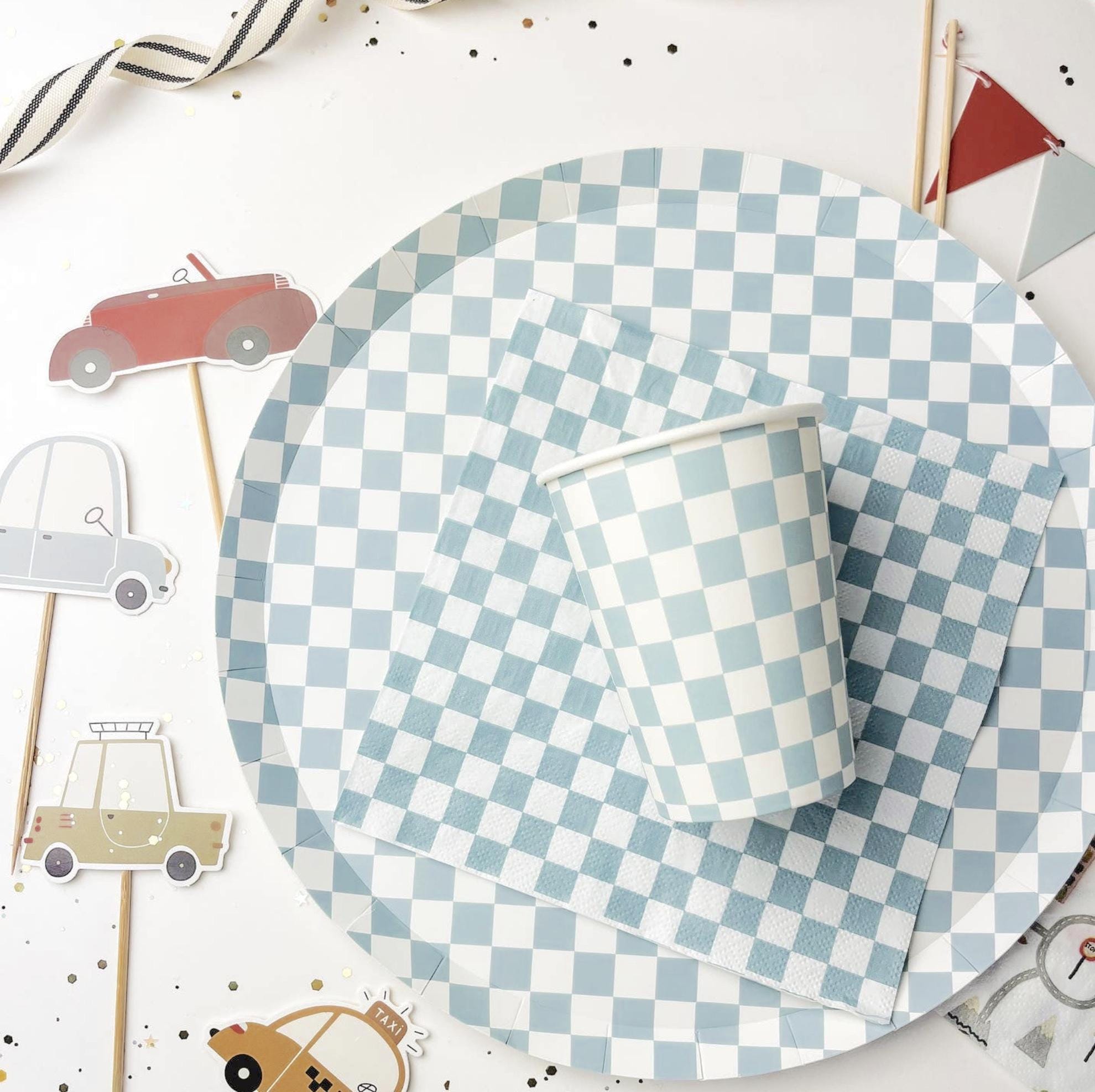 Blue Gingham Paper Napkins 16ct - Stesha Party