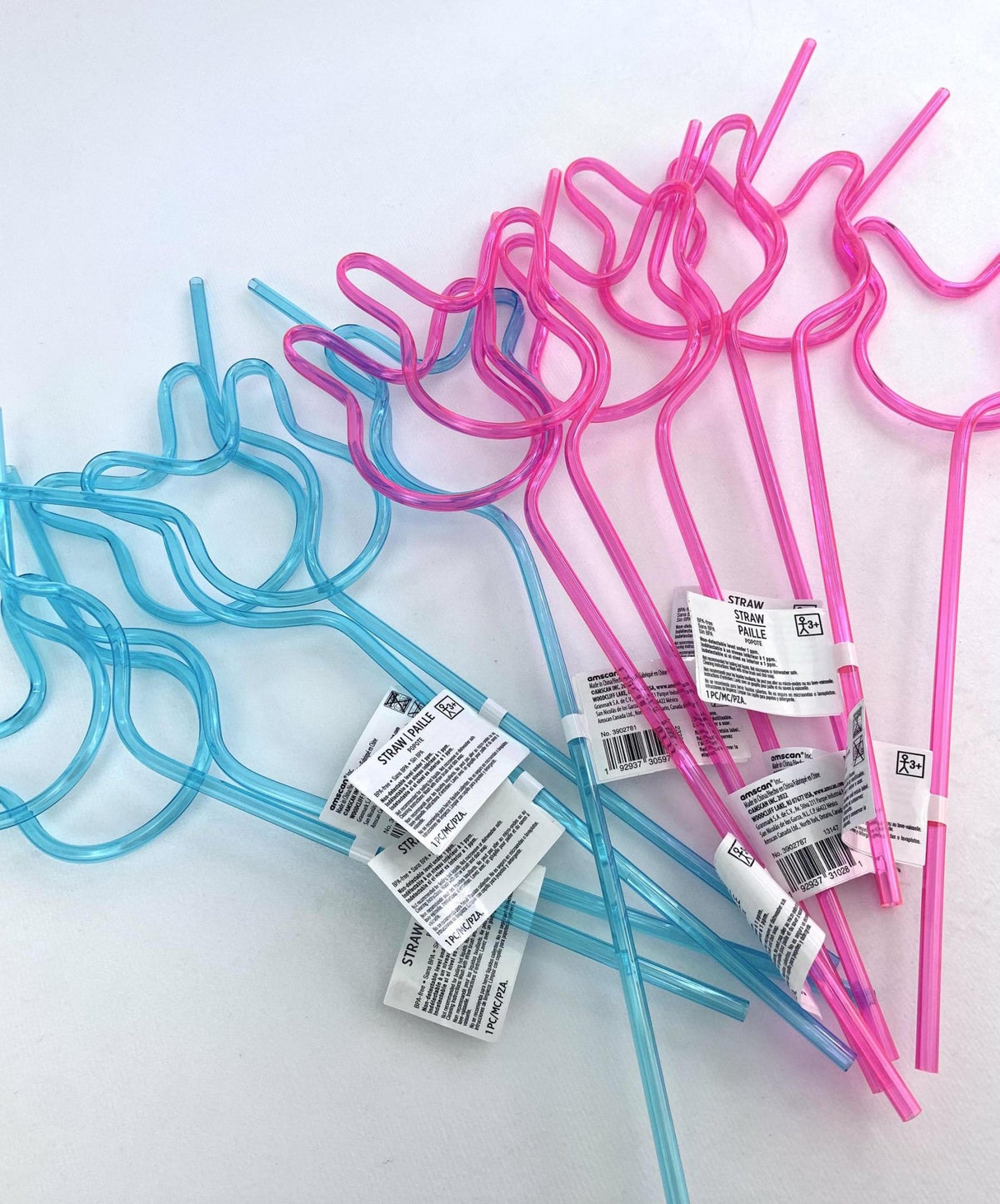 Blue & Pink Plastic Bunny Straws 12ct - Stesha Party
