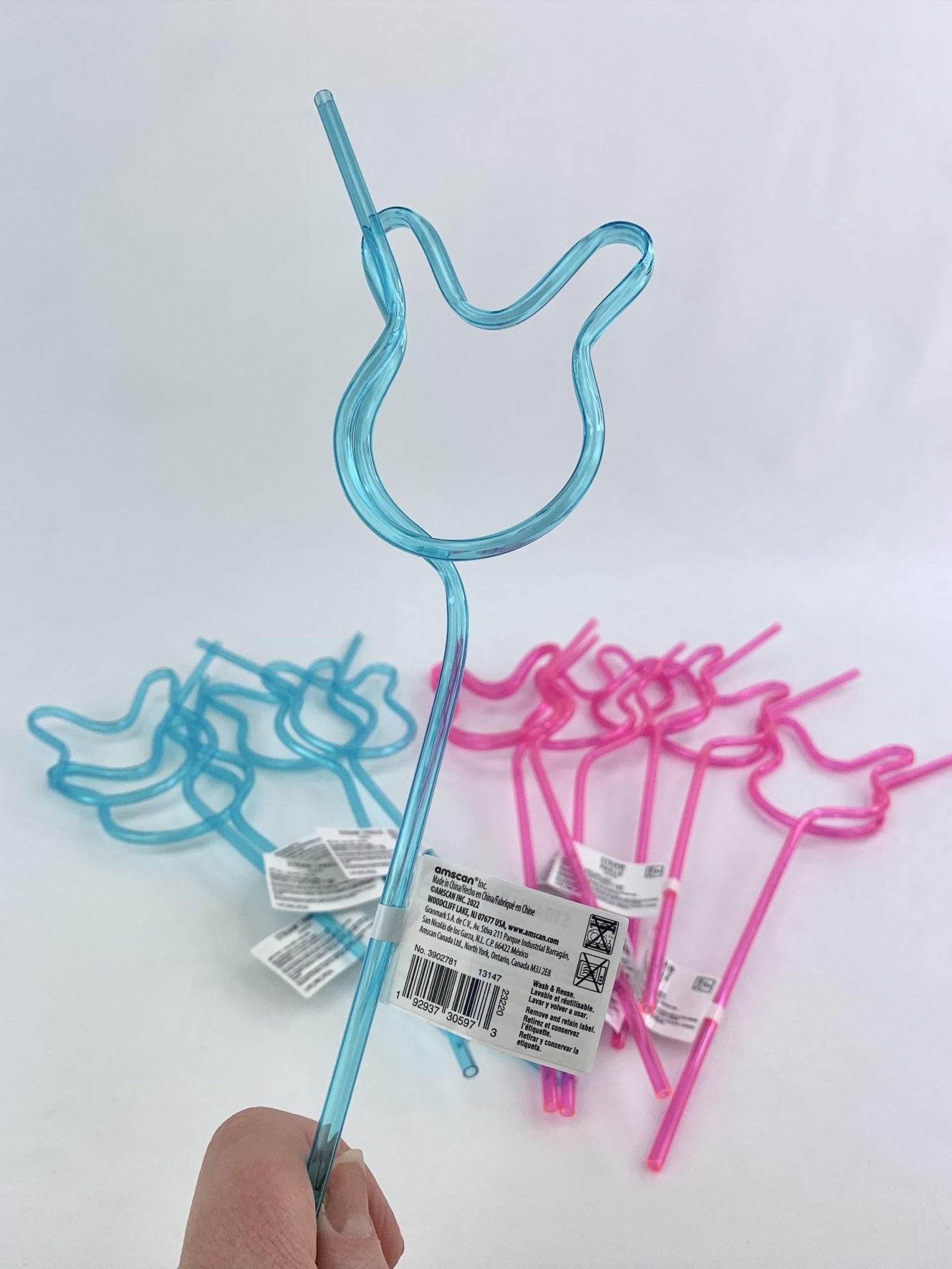 Blue & Pink Plastic Bunny Straws 12ct - Stesha Party