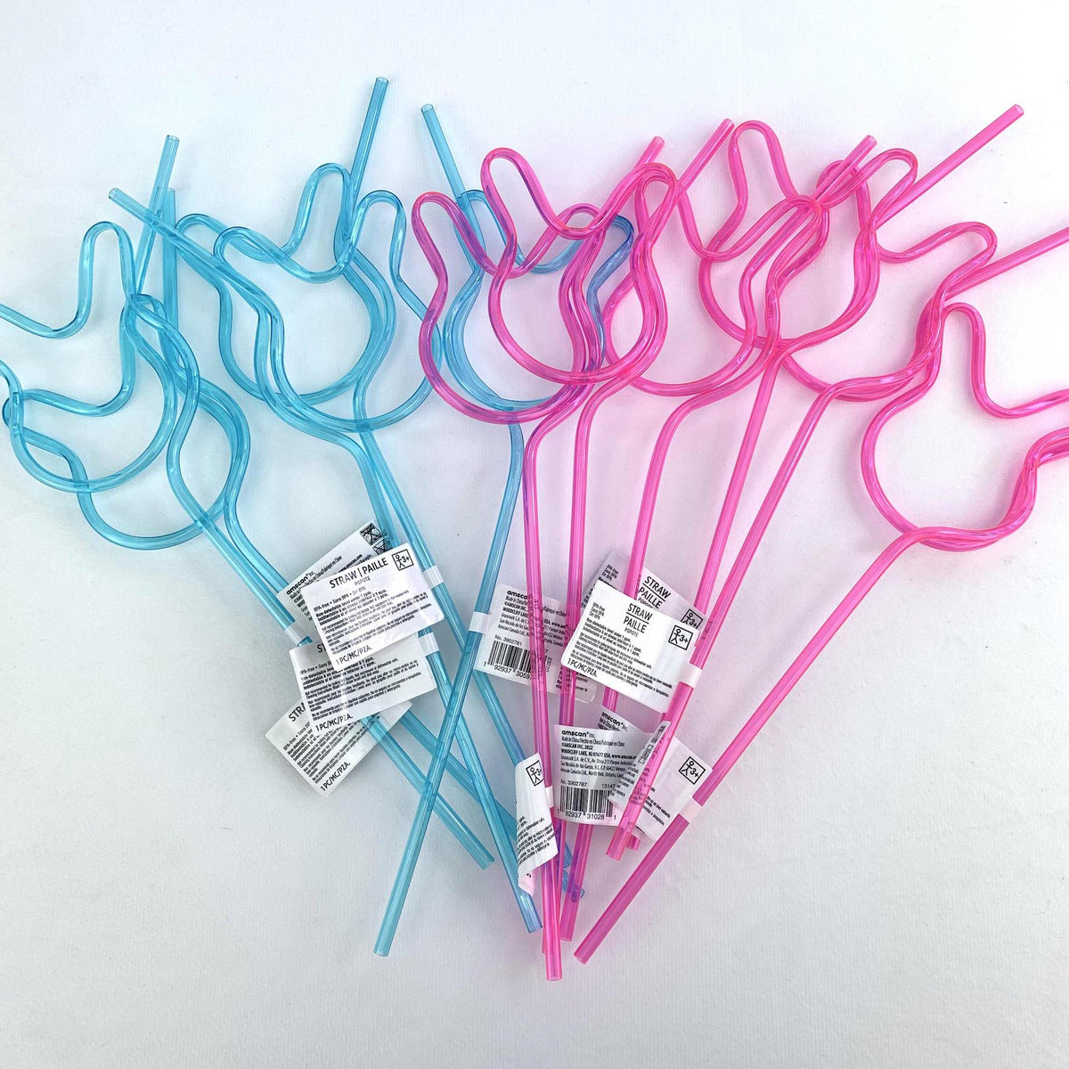 Blue & Pink Plastic Bunny Straws 12ct - Stesha Party