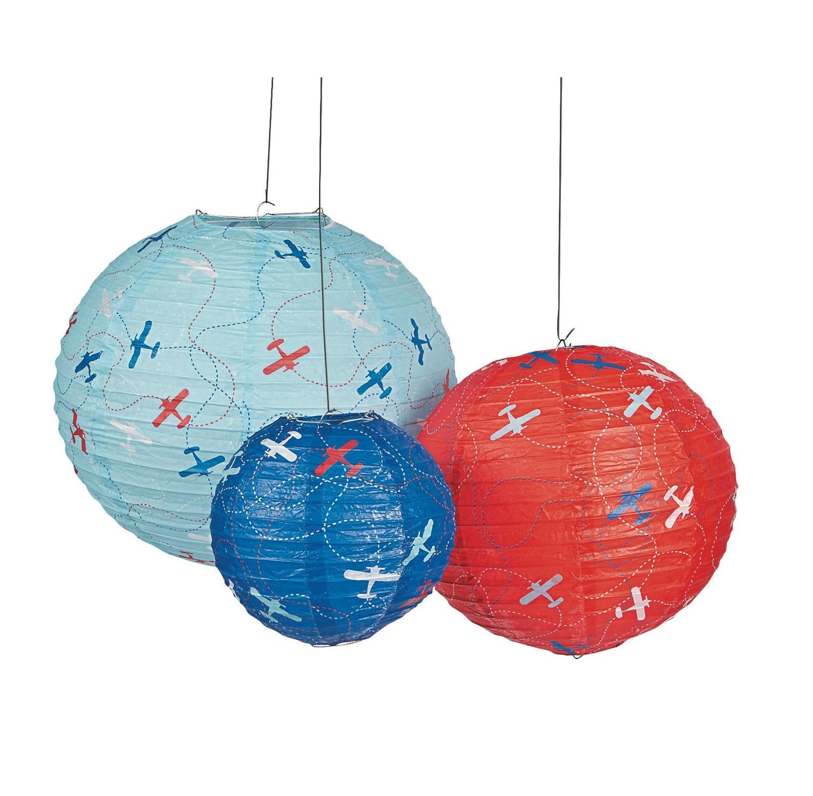 Blue & Red Airplane Party Lanterns Set of 3 - Stesha Party