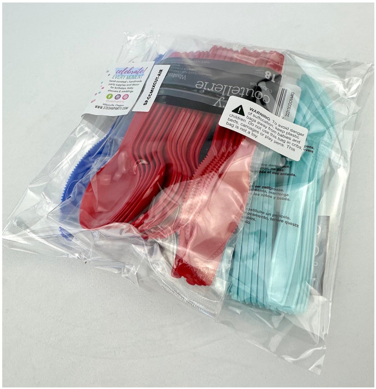 Blue & Red Plastic Cutlery 18 Guests - Stesha Party