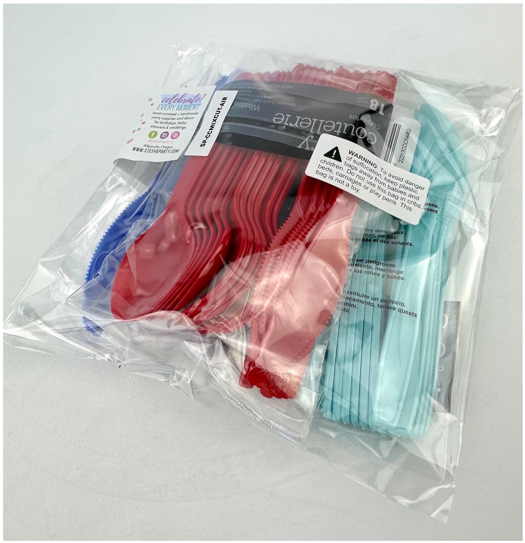 Blue & Red Plastic Cutlery 18 Guests - Stesha Party