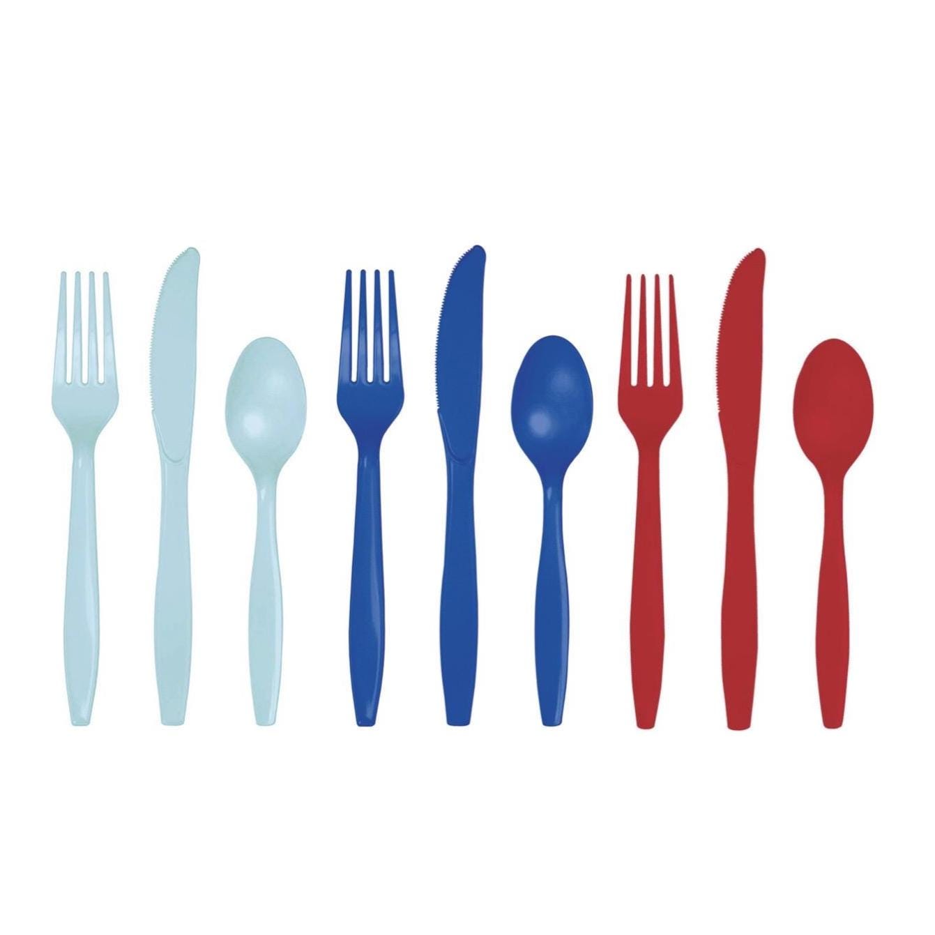 Blue & Red Plastic Cutlery 18 Guests - Stesha Party
