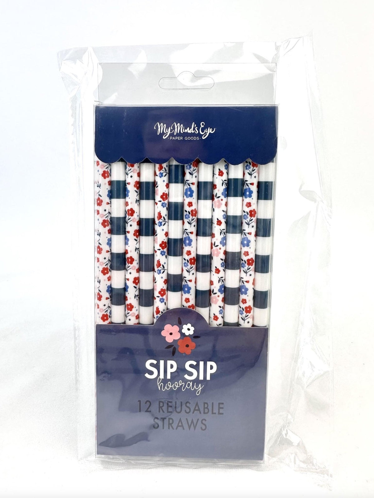 Blue Stripe &amp; Floral Reusable Straws 12ct - Stesha Party