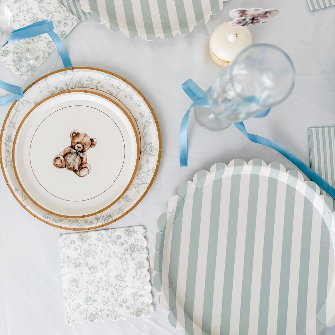 Blue Stripe Plates 12ct - Stesha Party