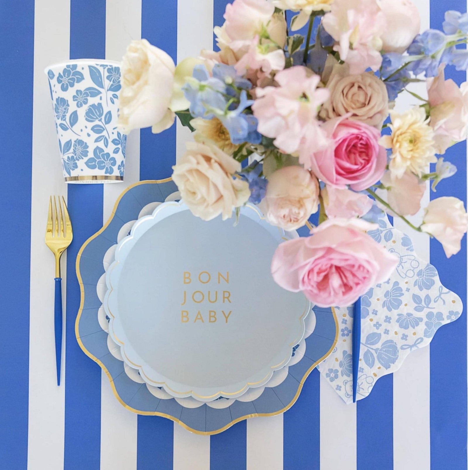 Blue Teddy Bear Floral Napkins 20ct - Stesha Party