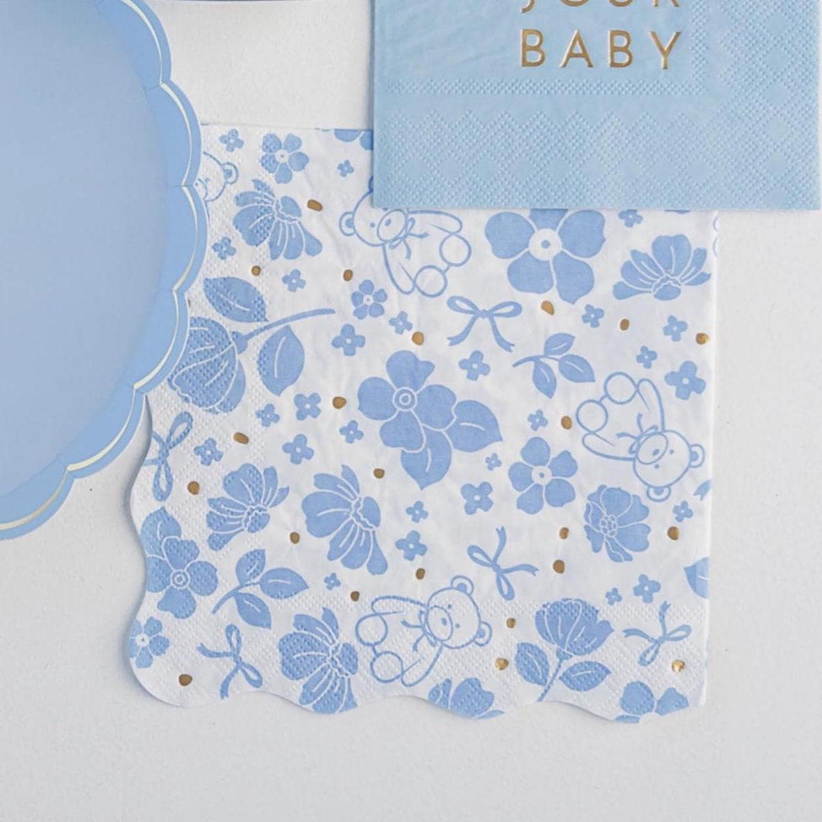Blue Teddy Bear Floral Napkins 20ct - Stesha Party
