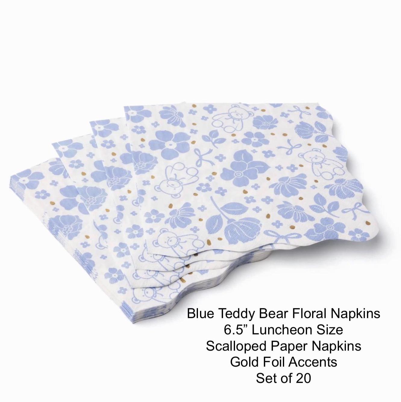 Blue Teddy Bear Floral Napkins 20ct - Stesha Party
