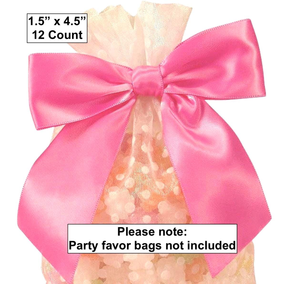 Bright Pink Satin Pre - Tied Bows 12ct - Stesha Party