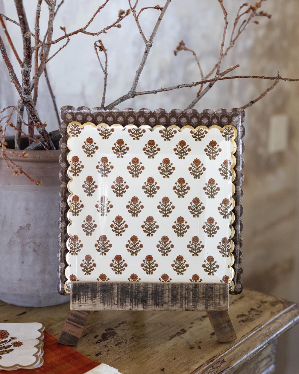 Brown Floral Dinner Plates - Stesha Party