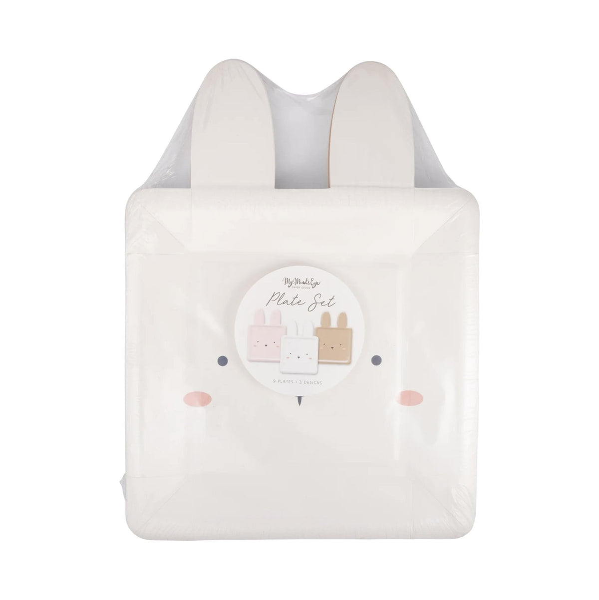 Brown, Pink & White Square Bunny Face Plates 9ct - Stesha Party