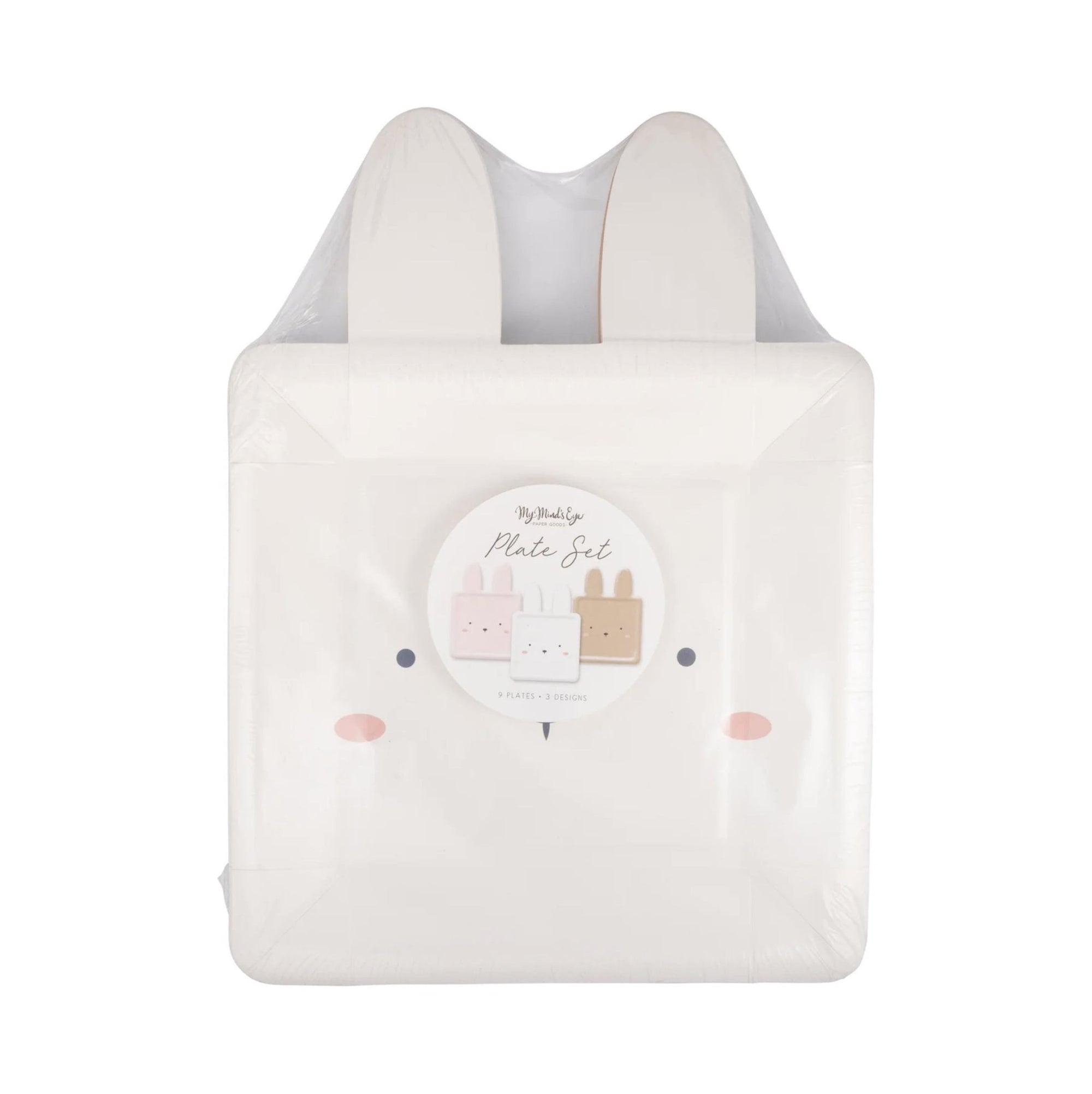 Brown, Pink & White Square Bunny Face Plates 9ct - Stesha Party