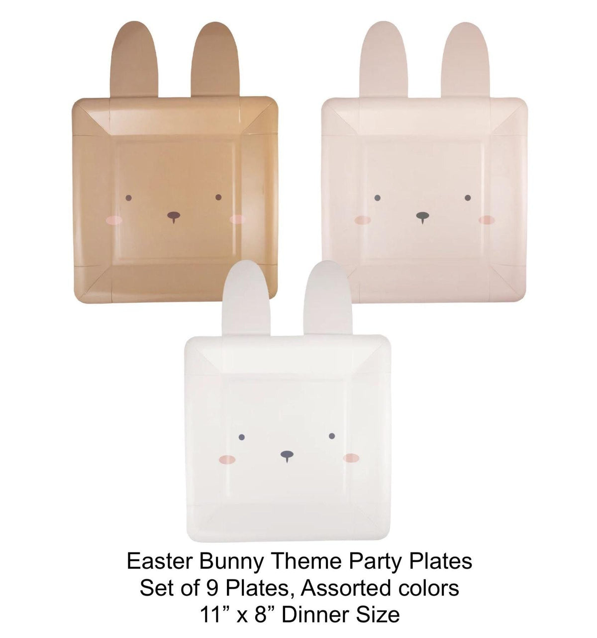 Brown, Pink & White Square Bunny Face Plates 9ct - Stesha Party