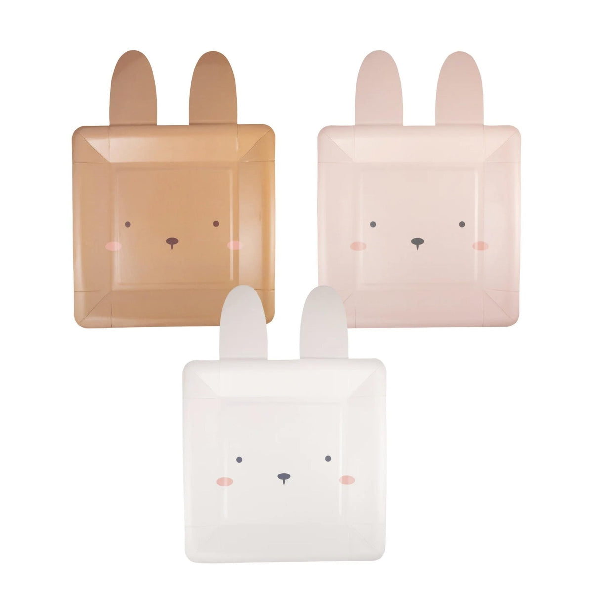Brown, Pink & White Square Bunny Face Plates 9ct - Stesha Party