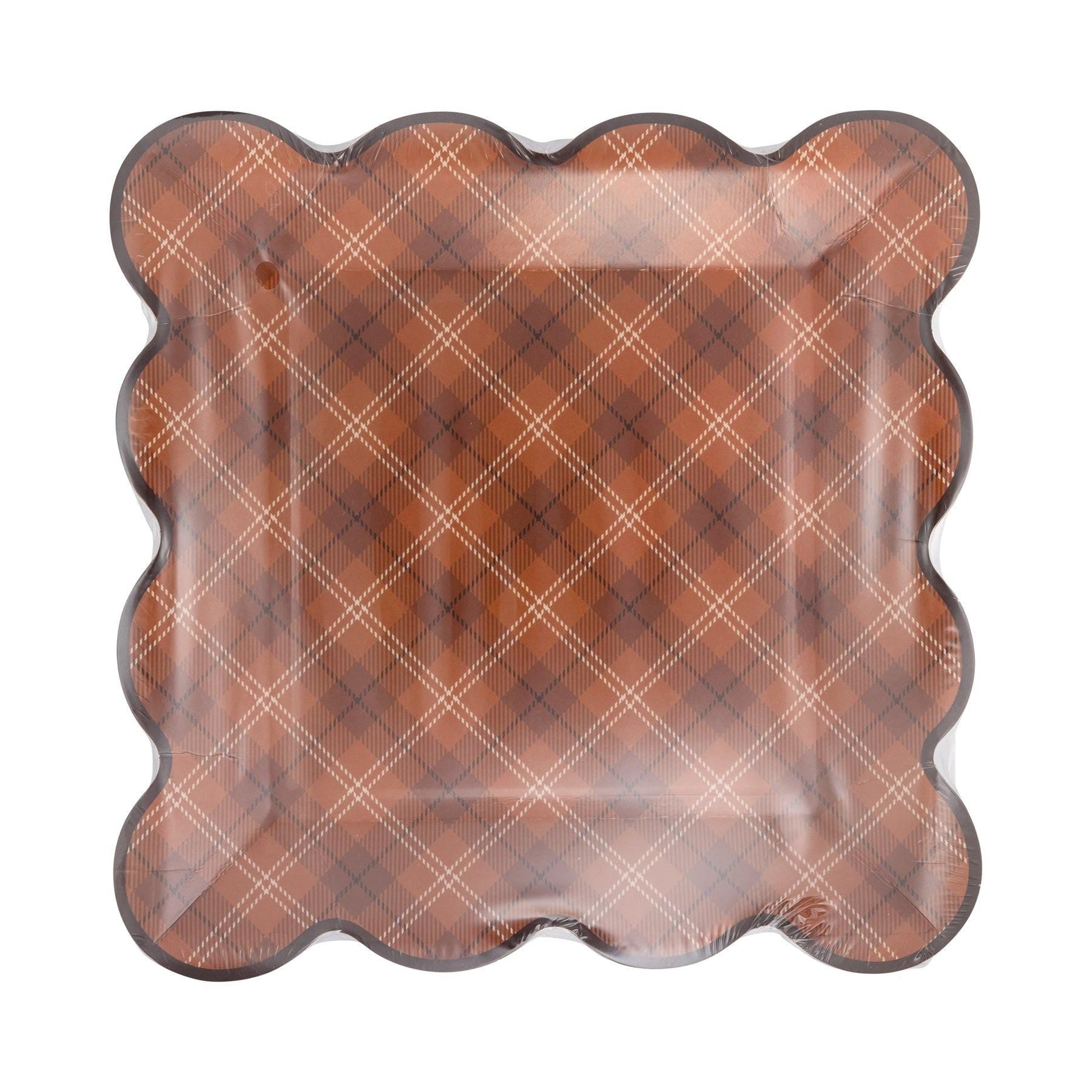 Brown Plaid Paper Plates 8ct - Stesha Party