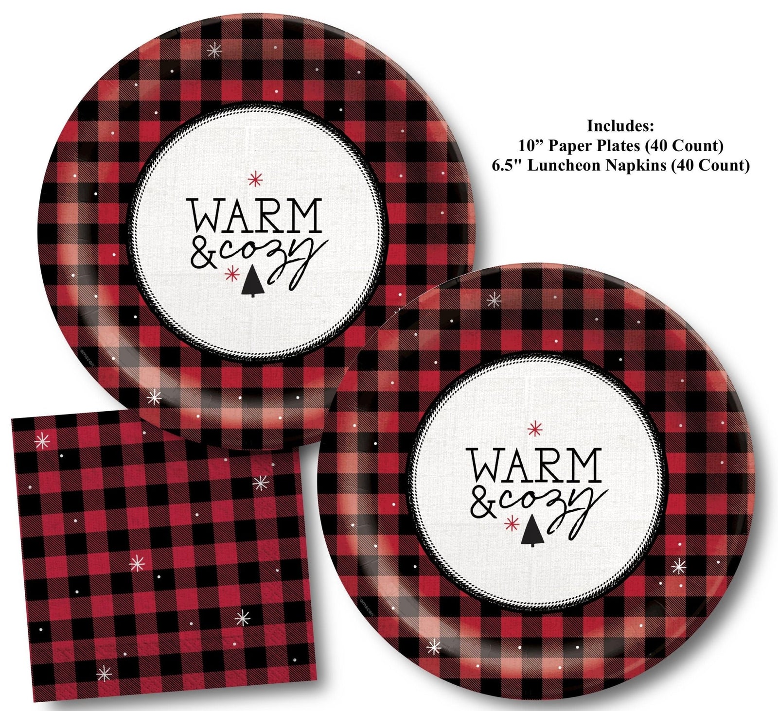 Buffalo Plaid Holiday Party Supplies 40ct - Stesha Party