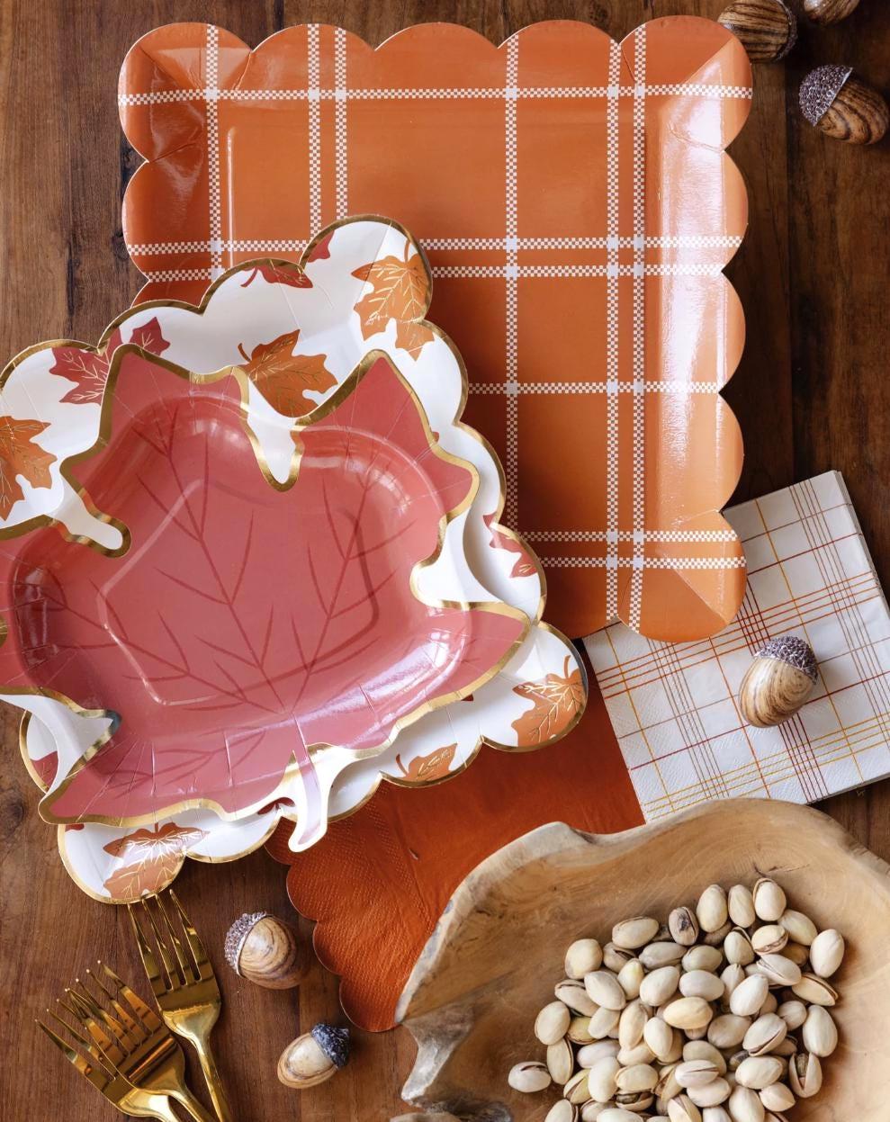 Burnt Orange Plaid Paper Plates 8ct - Stesha Party