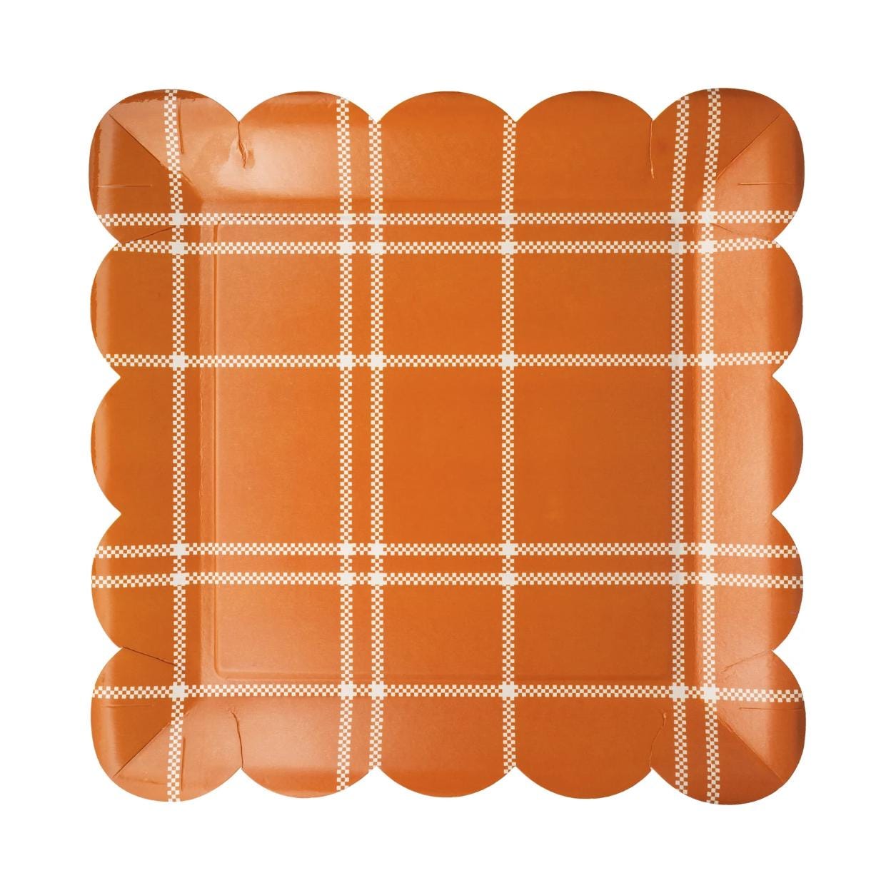 Burnt Orange Plaid Paper Plates 8ct - Stesha Party