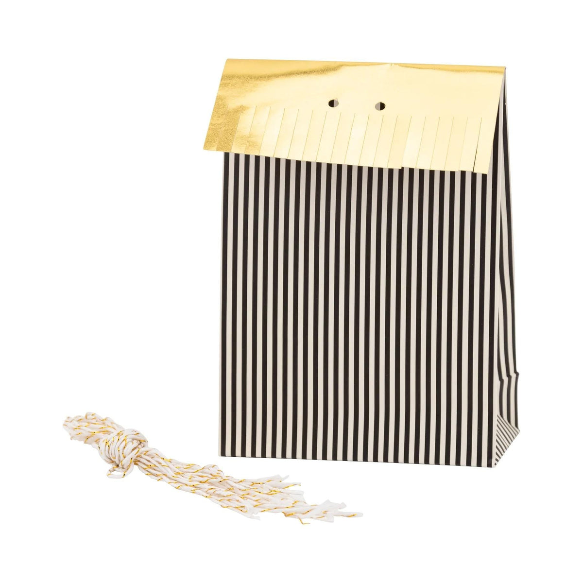 B&W Striped Favor Bags Gold Foil Fringe 12ct - Stesha Party