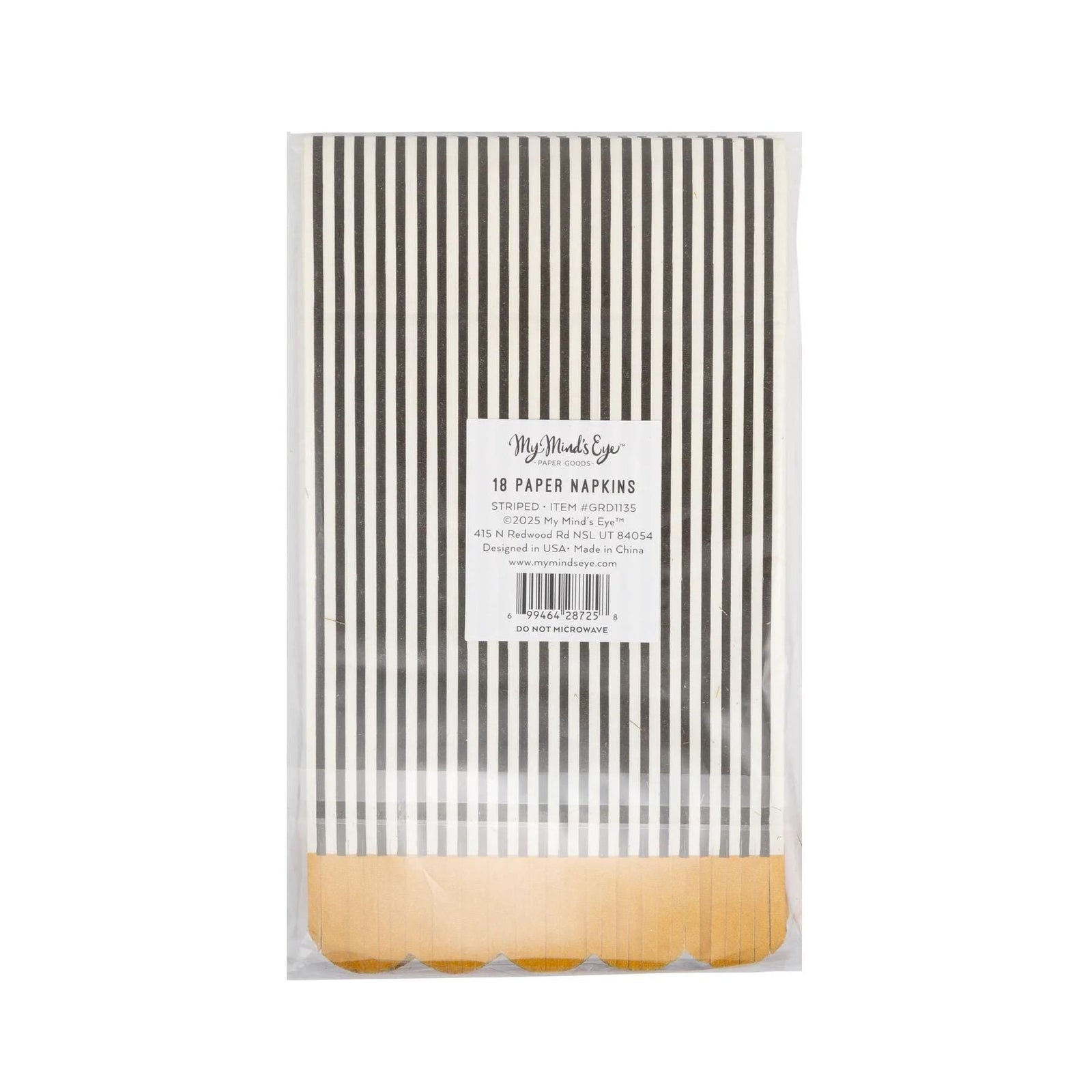 B&W Striped Napkins with Gold Foil Fringe 18ct - Stesha Party