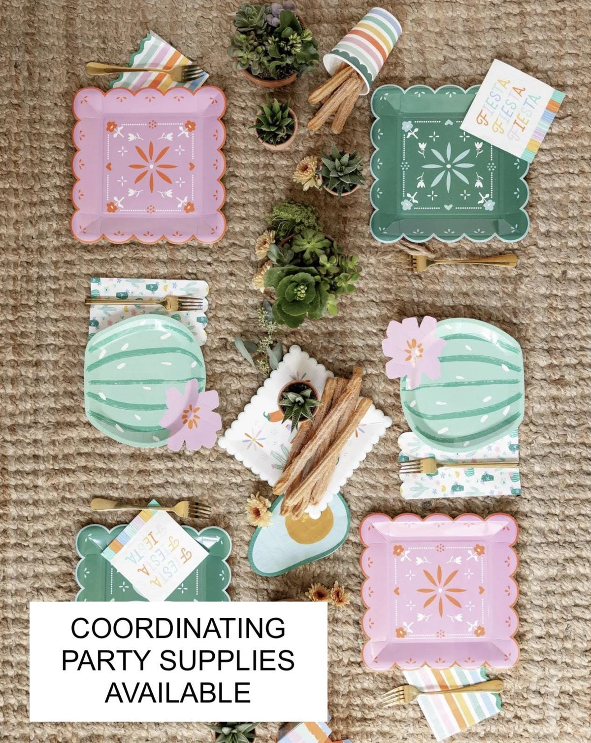 Cactus & Pink Flower Bamboo Tray Set - Stesha Party