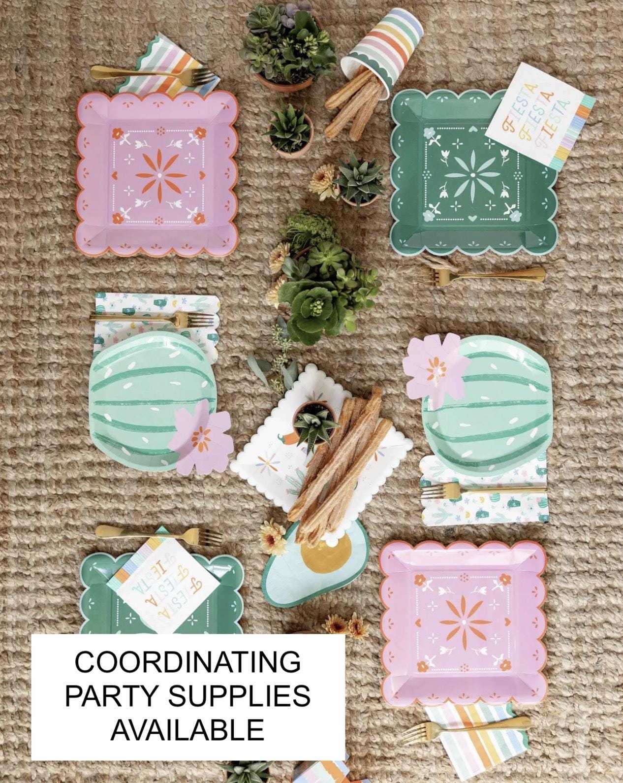 Cactus & Pink Flower Bamboo Tray Set - Stesha Party