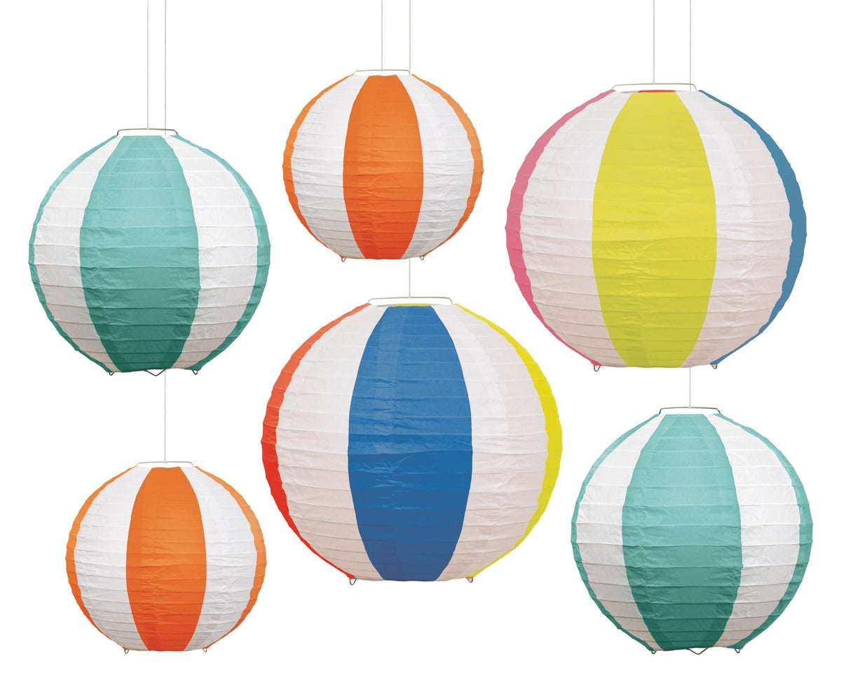 Colorful Beach Ball Paper Lanterns 6ct - Stesha Party