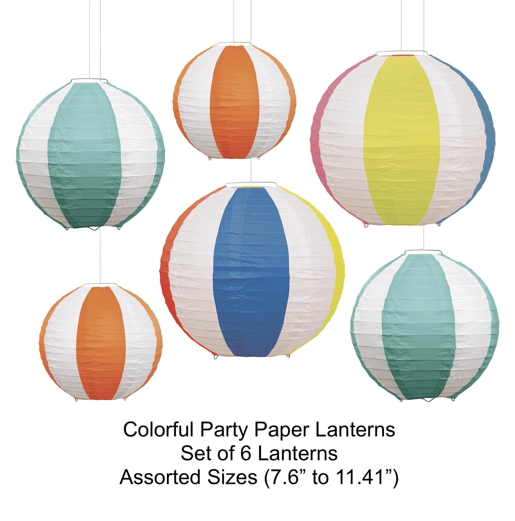 Colorful Beach Ball Paper Lanterns 6ct - Stesha Party