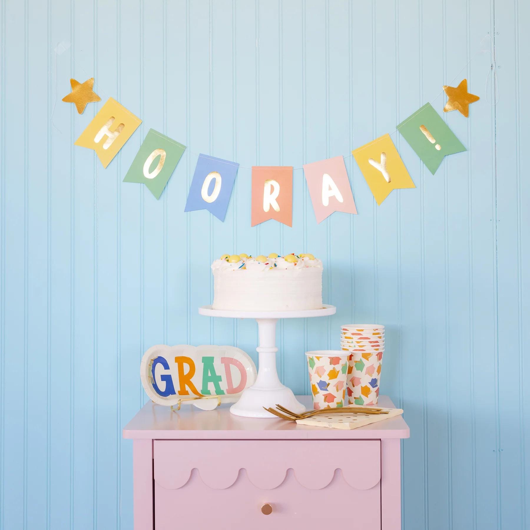 Colorful GRAD Shaped Plates 8ct - Stesha Party