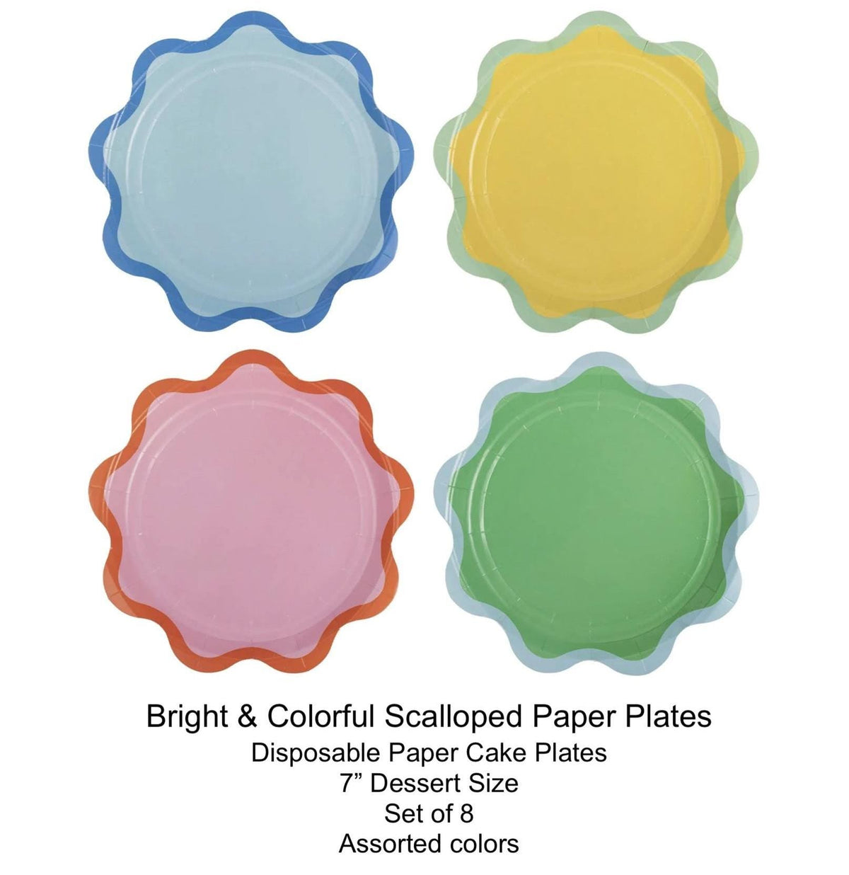 Colorful Scalloped Paper Cake Plates - Stesha Party