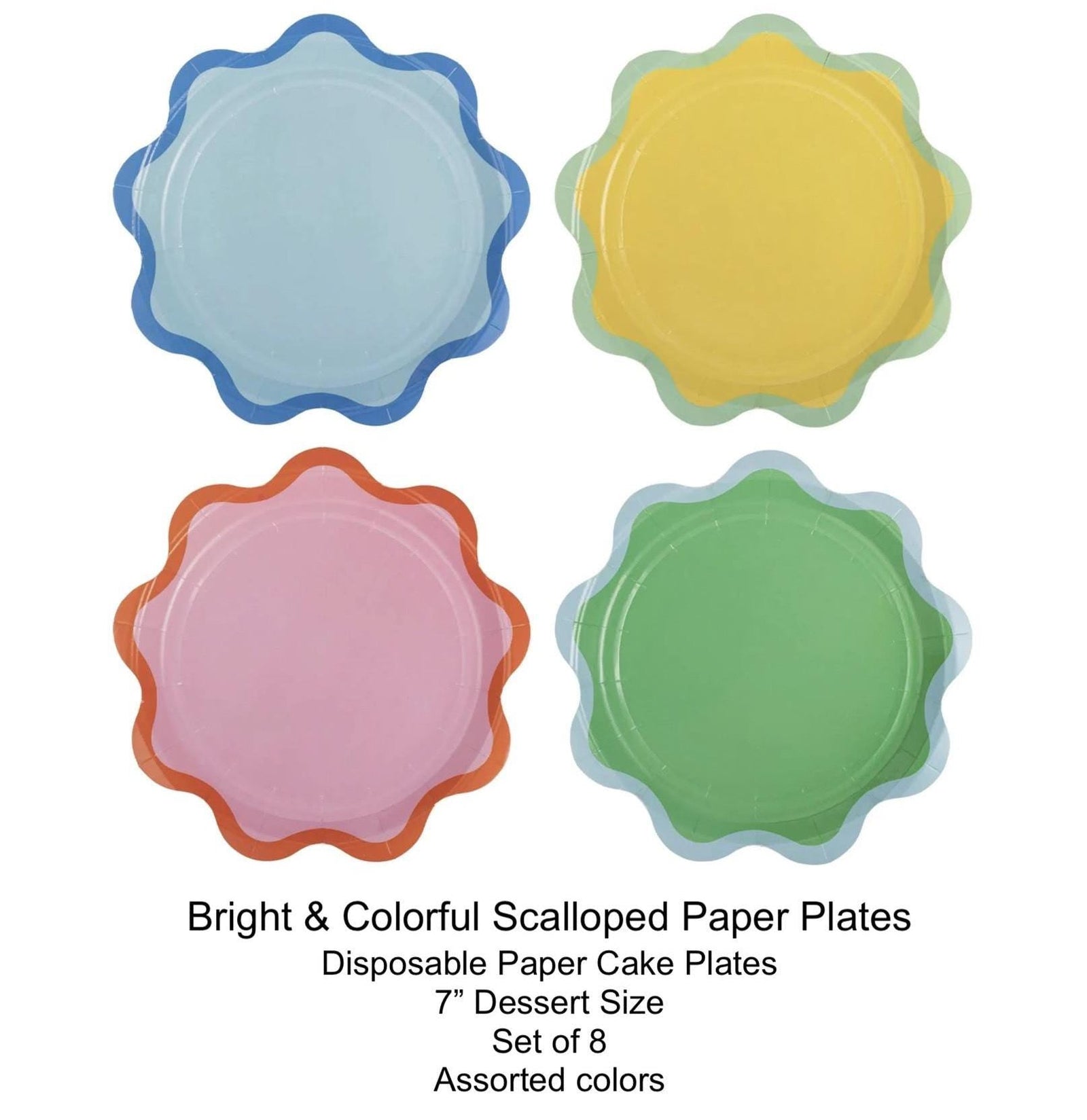 Colorful Scalloped Paper Cake Plates - Stesha Party